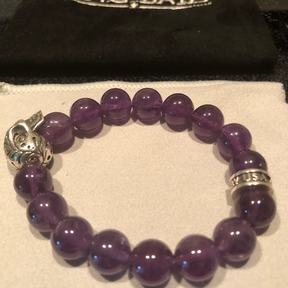 ❌SOLD❌❤️KING BABY STUDIO 10mm Amethyst Bead Silver Skull Bracelet $365 - Picture 8 of 15